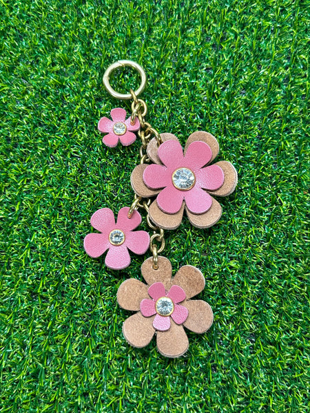 Handmade Leather Purse Charm | Flower Bag Charm with Solid Brass | Floral Handbag Accessory | Cute Luxury Keychain
