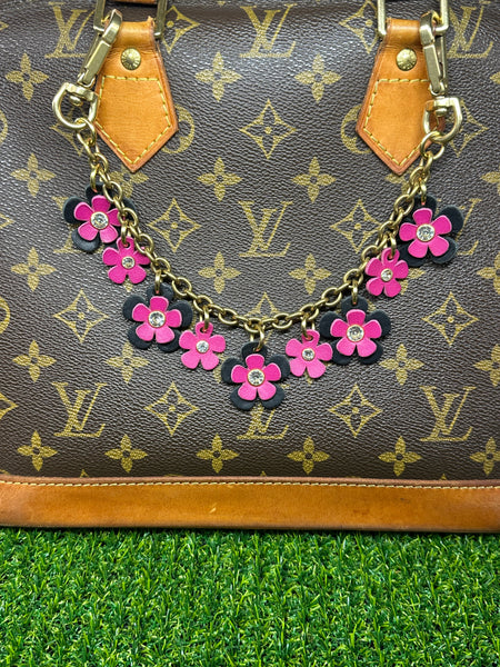 Luxury Floral Bag Chain – Handmade Leather Purse Charm with Solid Brass