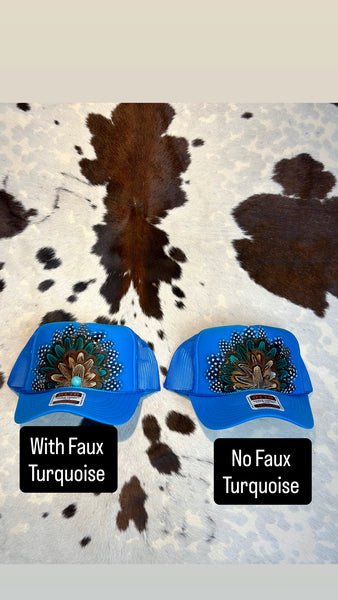 FEATHER TRUCKER HAT BRIGHT BLUE