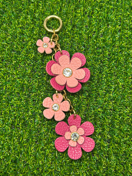Handmade Leather Purse Charm | Flower Bag Charm with Solid Brass | Floral Handbag Accessory | Cute Luxury Keychain