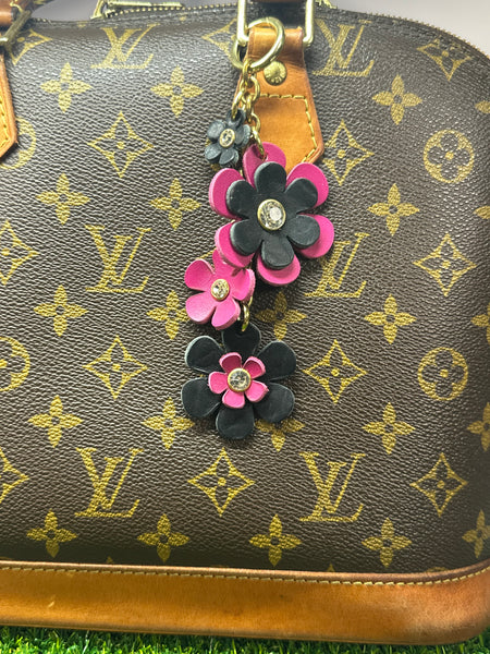 Handmade Leather Purse Charm | Flower Bag Charm with Solid Brass | Floral Handbag Accessory | Cute Luxury Keychain