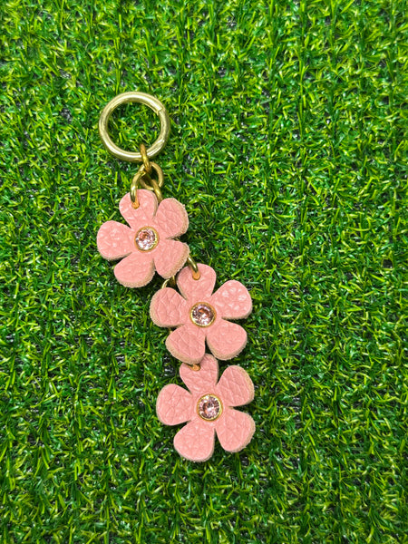 Handmade Leather Purse Charm | Flower Bag Charm with Solid Brass | Floral Handbag Accessory | Cute Luxury Keychain
