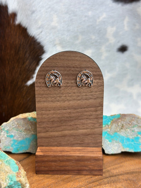 HORSE AND HORSE SHOE FAUX STUD EARRINGS
