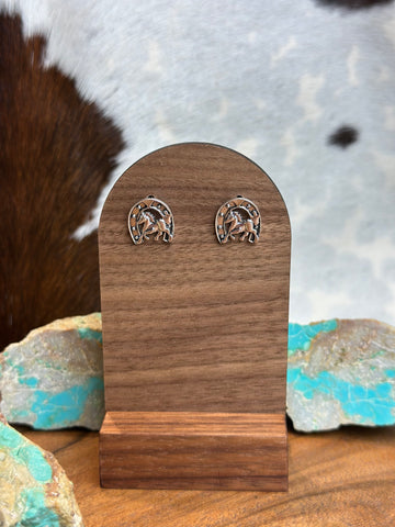 HORSE AND HORSE SHOE FAUX STUD EARRINGS