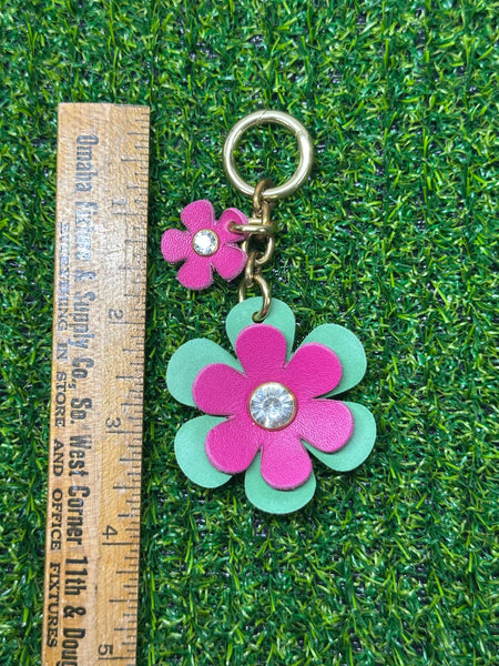 Handmade Leather Purse Charm | Flower Bag Charm with Solid Brass | Floral Handbag Accessory | Cute Luxury Keychain
