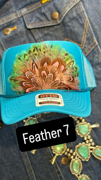 DARKER BLUE FEATHER TRUCKER HAT