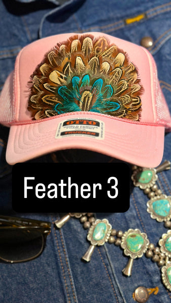 LIGHT PINK FEATHER TRUCKER HAT