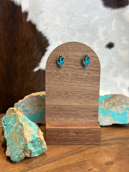 CACTUS FAUX TURQUOISE STUD EARRINGS