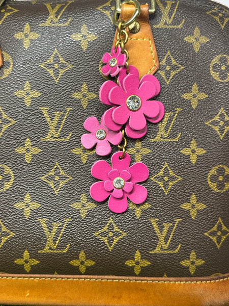 Handmade Leather Purse Charm | Flower Bag Charm with Solid Brass | Floral Handbag Accessory | Cute Luxury Keychain