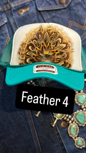 JADE AND WHITE FEATHER TRUCK HAT