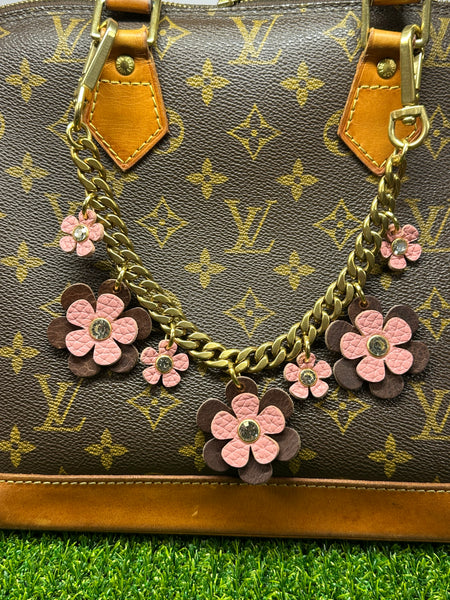 Luxury Floral Bag Chain – Handmade Leather Purse Charm with Solid Brass