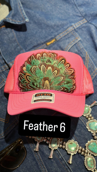 HOT PINK FEATHER TRUCKER HAT