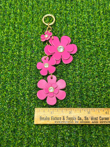 Handmade Leather Purse Charm | Flower Bag Charm with Solid Brass | Floral Handbag Accessory | Cute Luxury Keychain