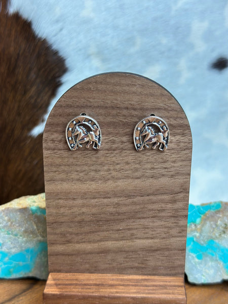 HORSE AND HORSE SHOE FAUX STUD EARRINGS