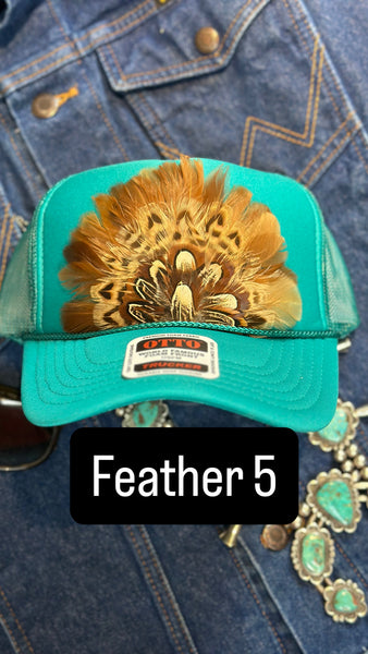 TEAL FEATHER TRUCKER HAT