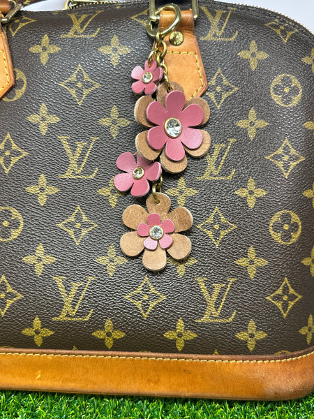 Handmade Leather Purse Charm | Flower Bag Charm with Solid Brass | Floral Handbag Accessory | Cute Luxury Keychain