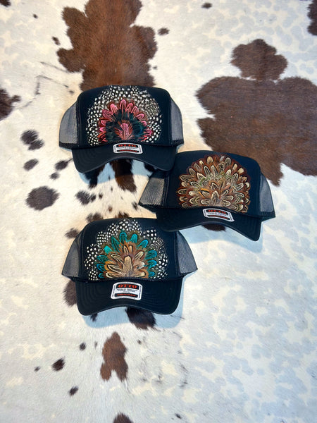 BLACK FEATHER TRUCKER HAT