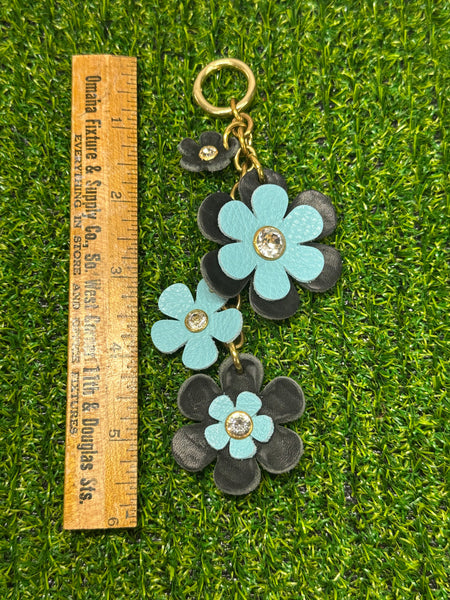 Handmade Leather Purse Charm | Flower Bag Charm with Solid Brass | Floral Handbag Accessory | Cute Luxury Keychain