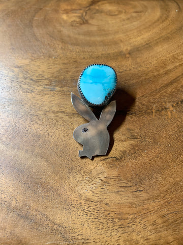 STERLING SILVER BUNNY CHARM WITH LARGE WHITE WATER TURQUOISE