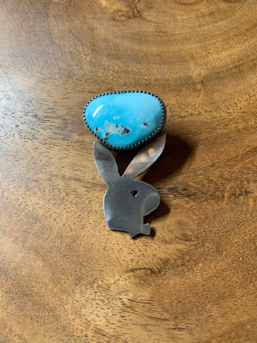 STERLING SILVER BUNNY CHARM WITH LARGE WHITE WATER TURQUOISE